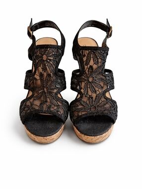 DEPT 222 Artesia Black Women's Platform Cork Sandals 4" Heel Side Buckle 8W